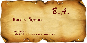 Benik Ágnes névjegykártya